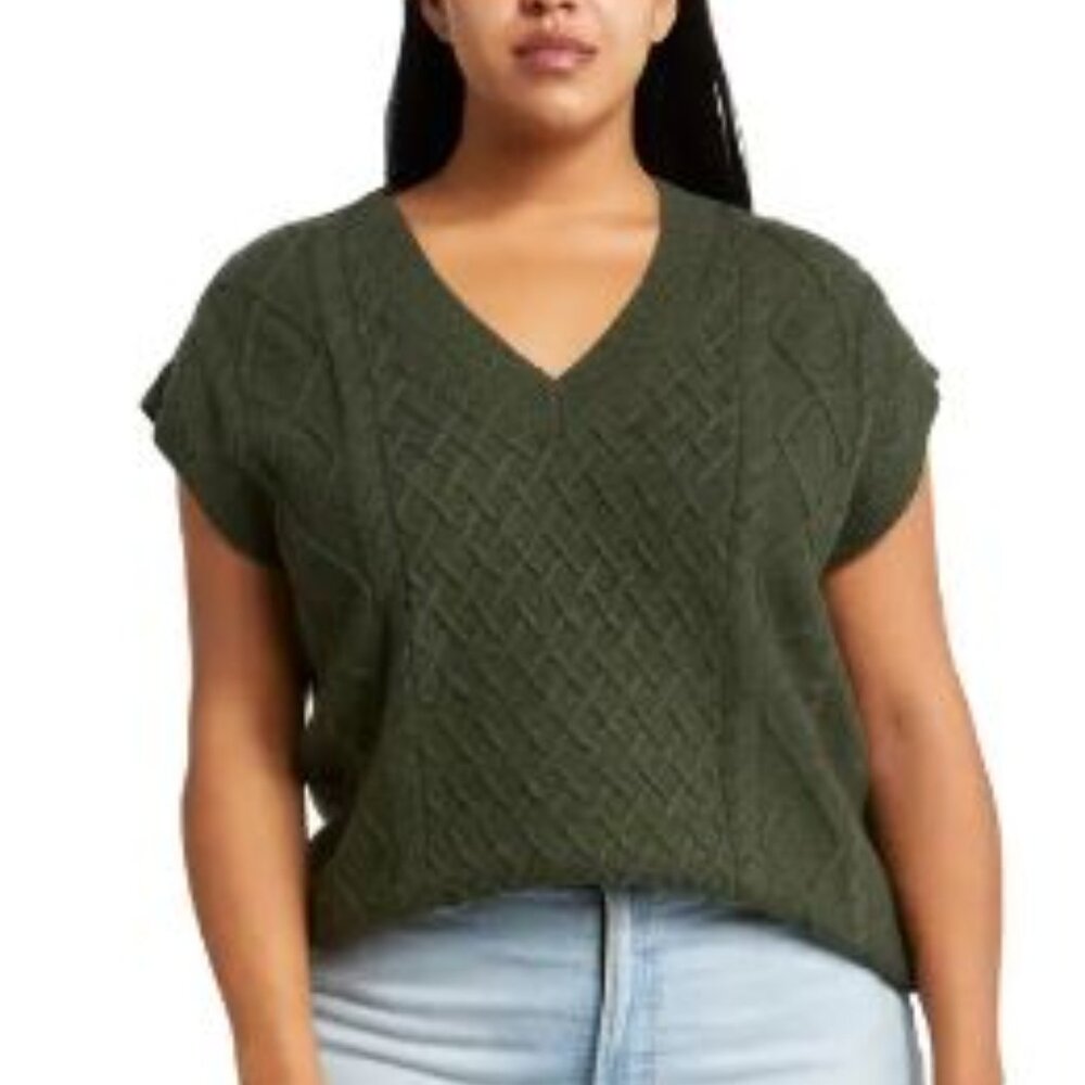 Madewell Cable Knit Wool Blend V-Neck Sweater Vest